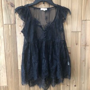 Black lace flutter top